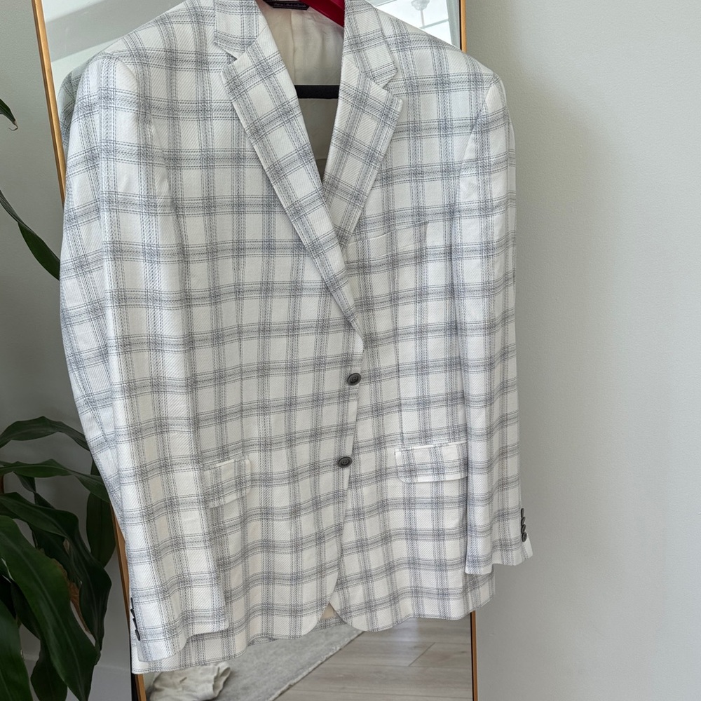 Jack Victor Classic White and Gray Checkered Blazer Italian Fabric